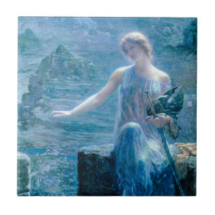 Valkyrie in een blauwe jurk met pantser tegeltje