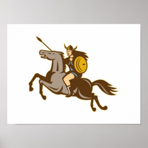 Valkyrie Riding Horse Retro Poster