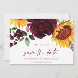 Vall Weddenschap Zonnebloemen Burgundy Red Floral Save The Date