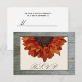 Vall Wedding RSVP - Zonnebloem & Barnwood Kaartje (Voorkant / Achterkant)