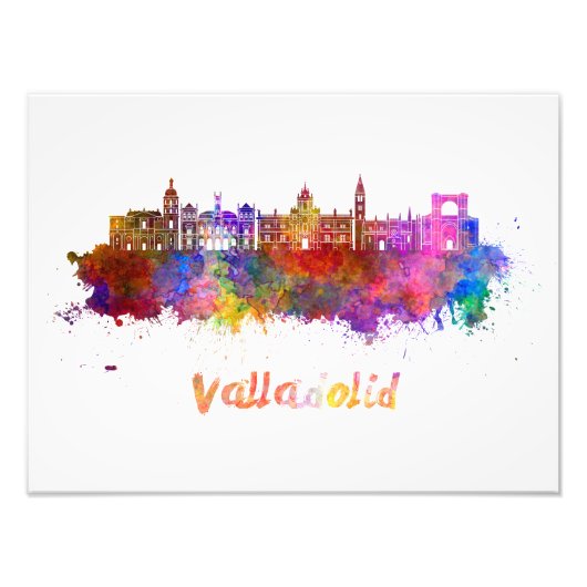 Valladolid skyline in watercolor foto afdruk (Voorkant)