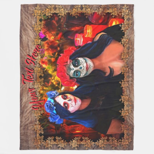 Vallarta Catrinas met bloemen en kaarsen 1718 Fleece Deken (Voorkant)