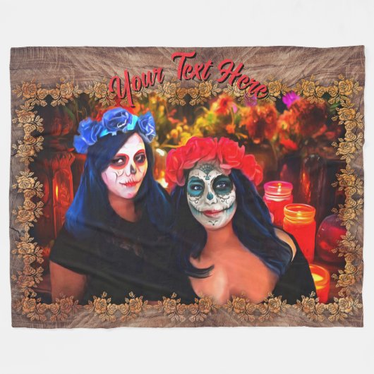 Vallarta Catrinas met bloemen en kaarsen 1718 Fleece Deken (Voorkant (Horizontaal))