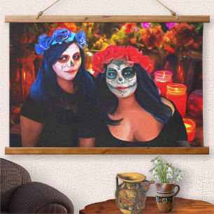 Vallarta Catrinas met bloemen en kaarsen 1718 Hangend Wandkleed