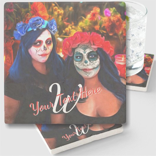 Vallarta Catrinas met bloemen en kaarsen 1718 Stenen Onderzetter