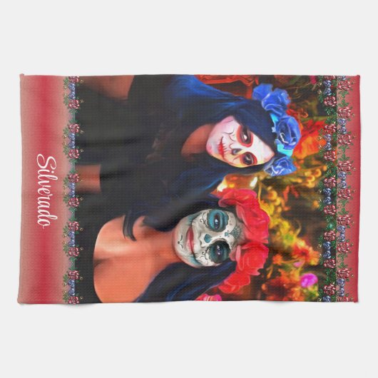 Vallarta Catrinas met bloemen en kaarsen 1718 Theedoek (Horizontaal)