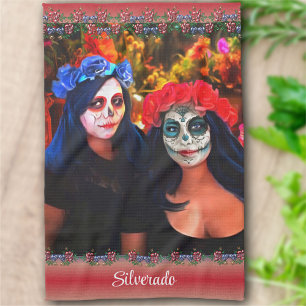 Vallarta Catrinas met bloemen en kaarsen 1718 Theedoek