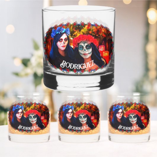 Vallarta Catrinas met bloemen en kaarsen 1718 Whisky Glas