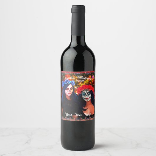 Vallarta Catrinas met bloemen en kaarsen 1718 Wijn Etiket (Voorkant)