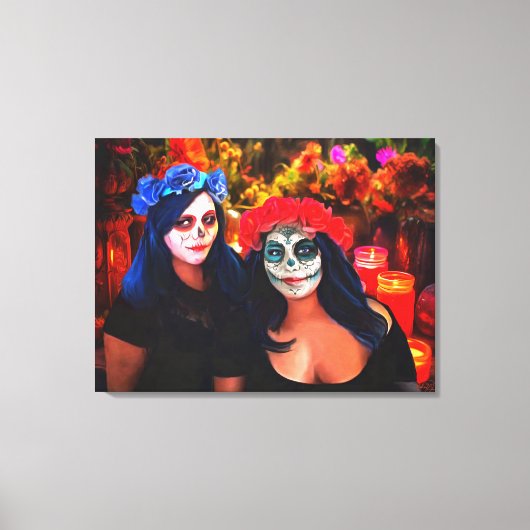 Vallarta Catrinas met Bloemen & Kaarsen 1718 Art Canvas Afdruk (Voorkant)