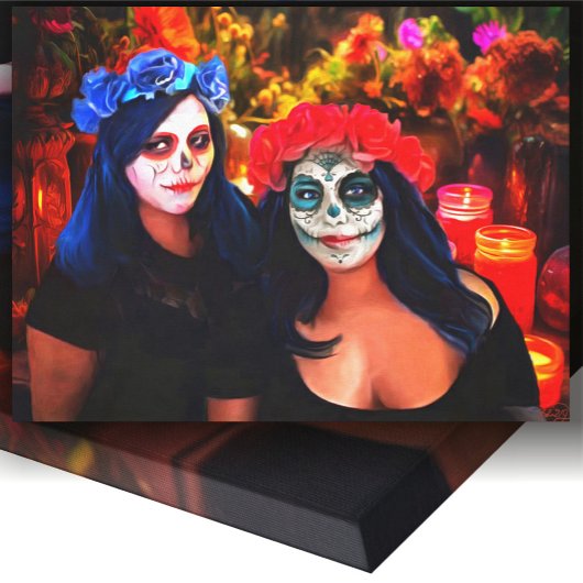 Vallarta Catrinas met Bloemen & Kaarsen 1718 Art Canvas Afdruk