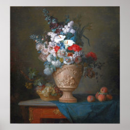 Vallayer-coster — Flowers in vase with peraches Poster