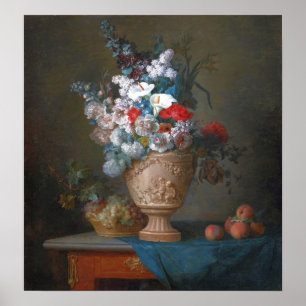 Vallayer-coster — Flowers in vase with peraches Poster
