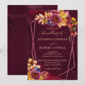 Valle bladbloemen en Berries Bourgogne bruiloft Kaart (Voorkant / Achterkant)