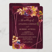 Valle bladbloemen en Berries Bourgogne bruiloft Kaart (Voorkant / Achterkant)