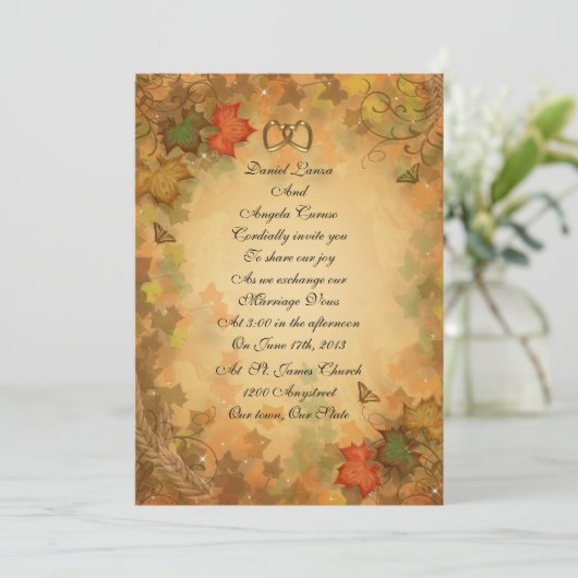Valle bladeren bruiloft Uitnodiging (Staand voorkant)