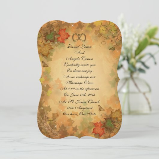 Valle bladeren bruiloft Uitnodiging (Staand voorkant)