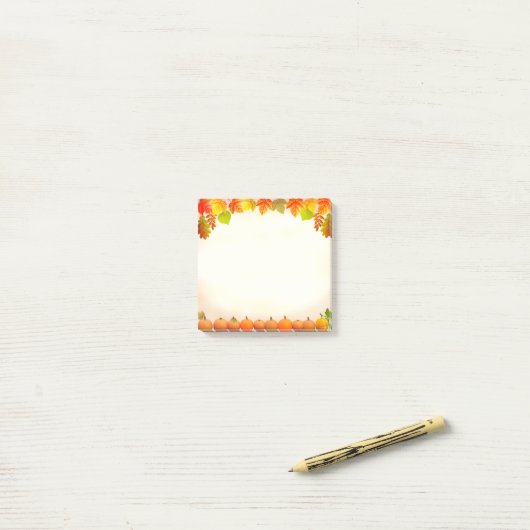 Valle bladeren en pompoenen op scrollen post-it® notes (Op bureau)