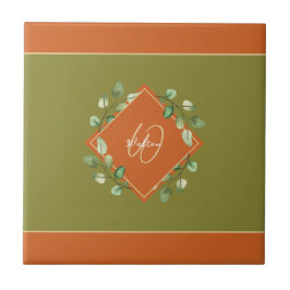 Valle bladeren Oranje + groene monogrammen Decorat Tegeltje