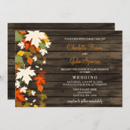 Valle bladeren Rustic Barn Wood Fall Wedding Invit Kaart