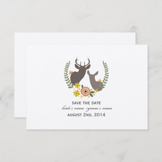Valle bruiloft Floral Deer redt de datum Save The Date (Voorkant / Achterkant)