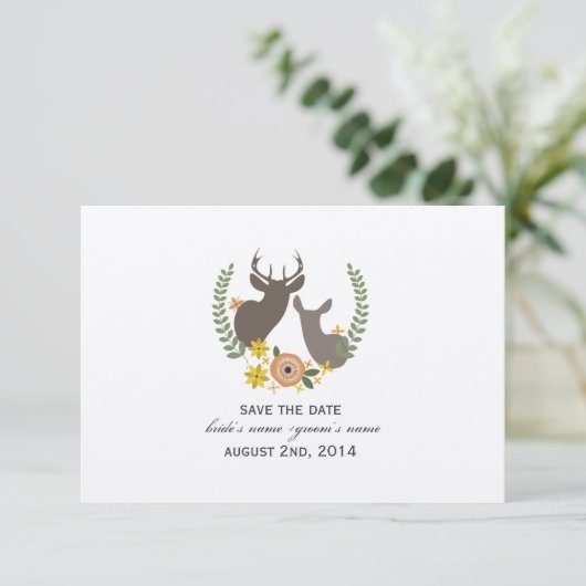 Valle bruiloft Floral Deer redt de datum Save The Date (Staand voorkant)