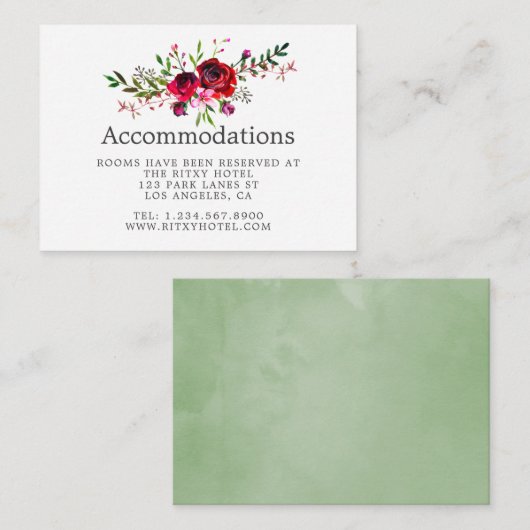 Valle bruiloft Floral Waterverf Accommodatie Informatiekaartje (Voorkant / Achterkant)