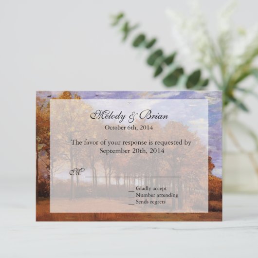 Valle bruiloft RSVP-uitnodigingen. Autumn Landscha RSVP Kaartje (Staand voorkant)