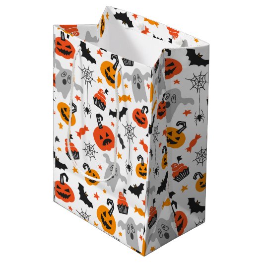 Valle kleuren Halloween-symbolen patroon Medium Cadeauzakje (Voorkant Gekanteld)