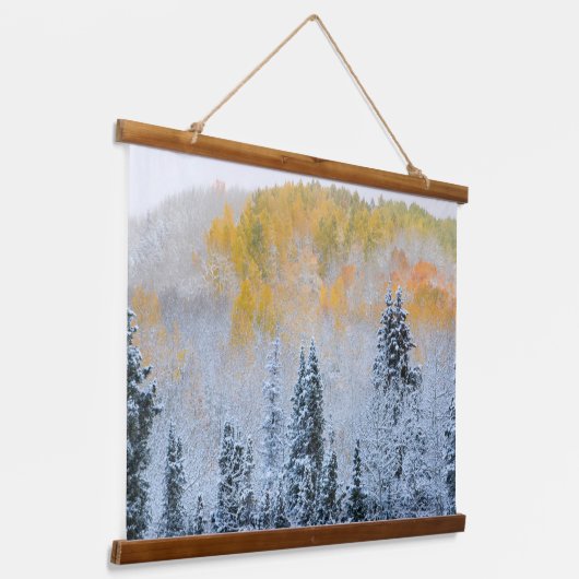 Valle kleuren van espennen en vers sneeuwbalpas hangend wandkleed (Gebogen)