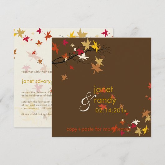 Valle trouwuitnodigingen/paarse bladeren kaart (Voorkant / Achterkant)