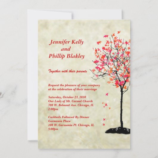 Valle trouwuitnodigingen/rode paarse bladeren kaart (Achterkant)