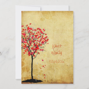 Valle trouwuitnodigingen/rode paarse bladeren kaart