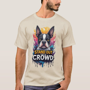 Valle uit de Menigte: Kleurrijke Boston Terrier T-shirt