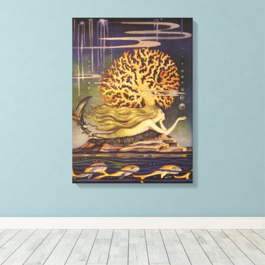 vallei, kleine zeemeermin in oceaankoraal canvas afdruk (Insitu (Houten vloer))