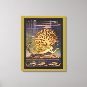  vallei, kleine zeemeermin in oceaankoraal canvas afdruk