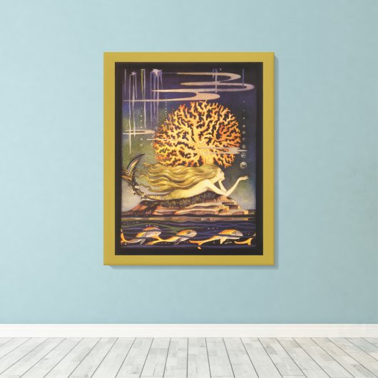  vallei, kleine zeemeermin in oceaankoraal canvas afdruk (Insitu (Houten vloer))