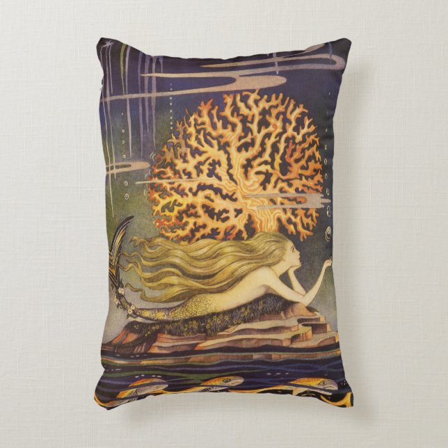  vallei, kleine zeemeermin in oceaankoraal decoratief kussen (Voorkant(Verticaal))