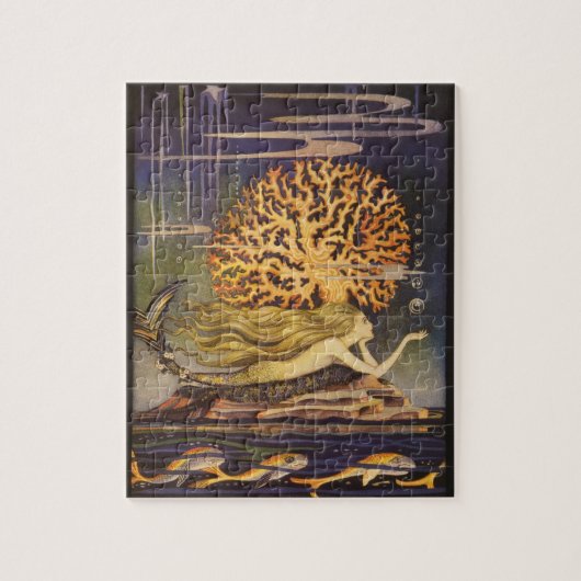 vallei, kleine zeemeermin in oceaankoraal legpuzzel (Verticaal)