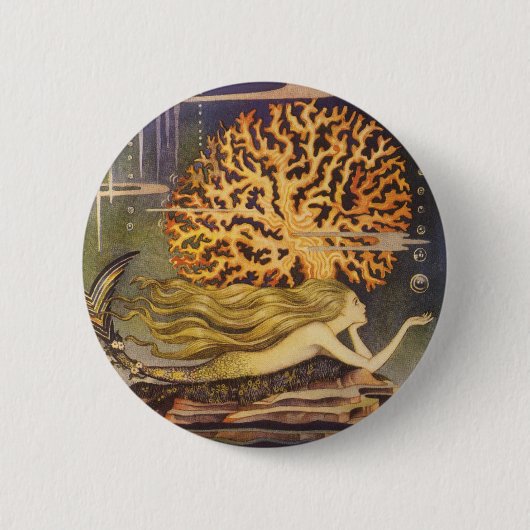 vallei, kleine zeemeermin in oceaankoraal ronde button 5,7 cm (Voorkant)