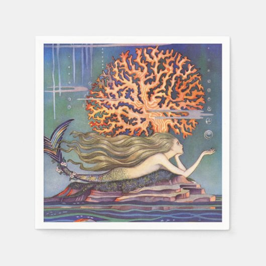 vallei, kleine zeemeermin in oceaankoraal servet (Voorkant)