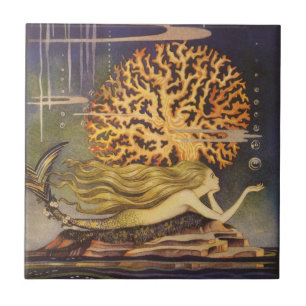 vallei, kleine zeemeermin in oceaankoraal tegeltje