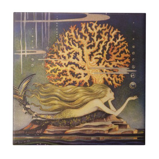 vallei, kleine zeemeermin in oceaankoraal tegeltje (Voorkant)