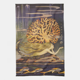 vallei, kleine zeemeermin in oceaankoraal theedoek