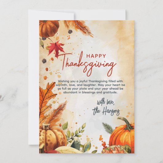 Vallen bladeren en pompoenen Beige Thanksgiving Cu Feestdagenkaart (Voorkant)