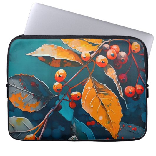 Vallen bladeren en rowan berry. Natuur herfstbloem Laptop Sleeve (Voorkant)