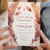 Vallen Bladeren en Veren Meisje Eerste Heilige Com Kaart