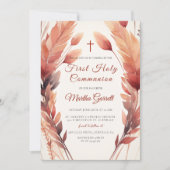 Vallen Bladeren en Veren Meisje Eerste Heilige Com Kaart (Voorkant)