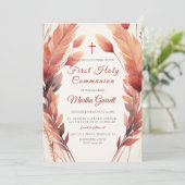Vallen Bladeren en Veren Meisje Eerste Heilige Com Kaart (Staand voorkant)