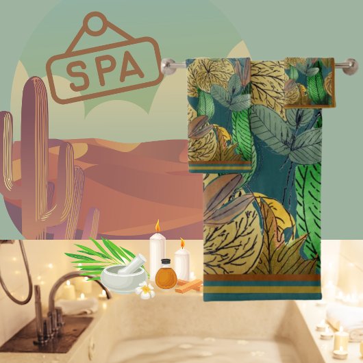 Vallen Bladeren Groen, Bruin, Roest, Blauwgroen Ru Bad Handdoek